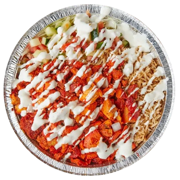 Rice platter with vegetables and sauce